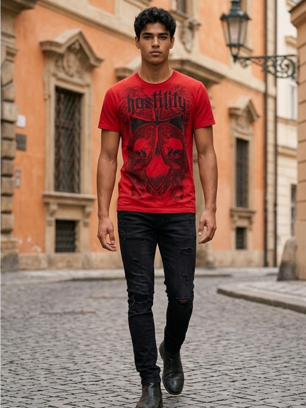 Chemistry “Hostility” Unisex XL Red Graphic Skulls Aesthetic Short Sleeve Tee - Picture 1 of 7